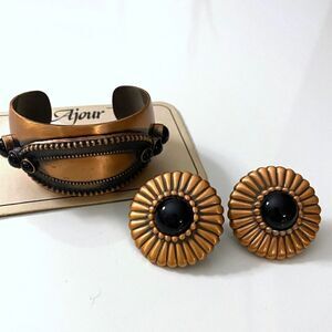 Epic True Vintage 1970s Bohemian Statement Set Cuff Bracelet and Earrings